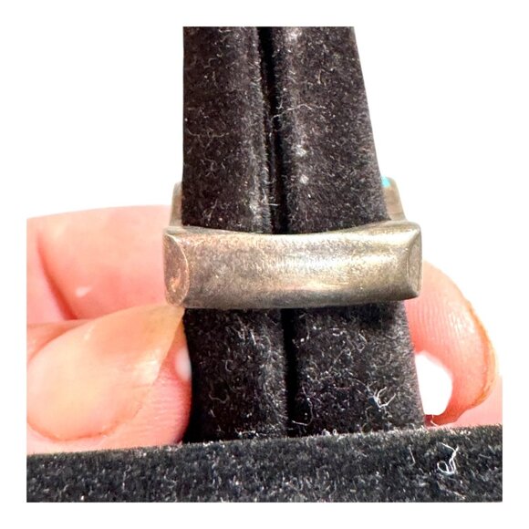 Vintage Sterling Silver Mosaic Inlay Ring  Turquoise & Opal Geometric Design 8 - Picture 3 of 10